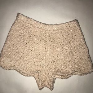 Mustard Seed wool like sequined scalloped Shorts